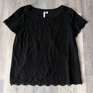 Lauren Conrad Black Lace Short Sleeve Top